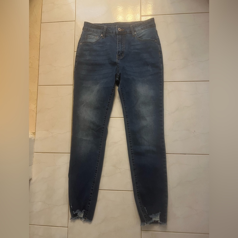 Women's Blue Denim 5 Pocket Distressed Ripped Jeans